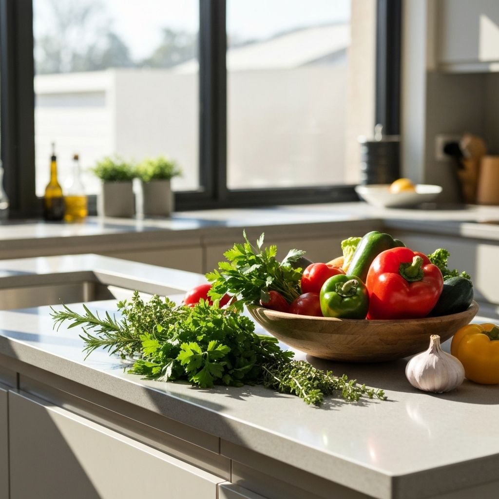 Espaço de cozinha com ingredientes naturais